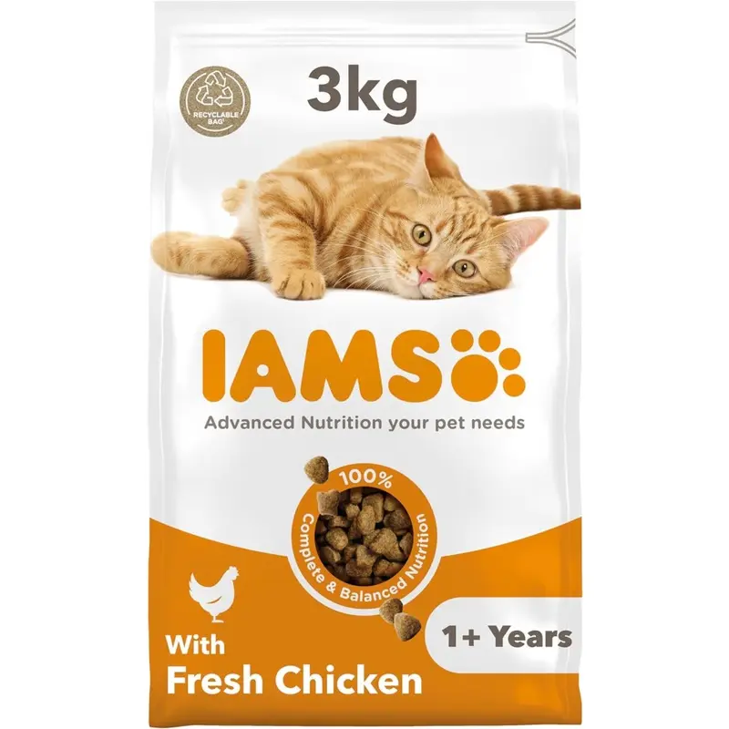 Iams Complete Dry Cat Food For Adult 1+ Cats With Chicken 3 Kg Size 1