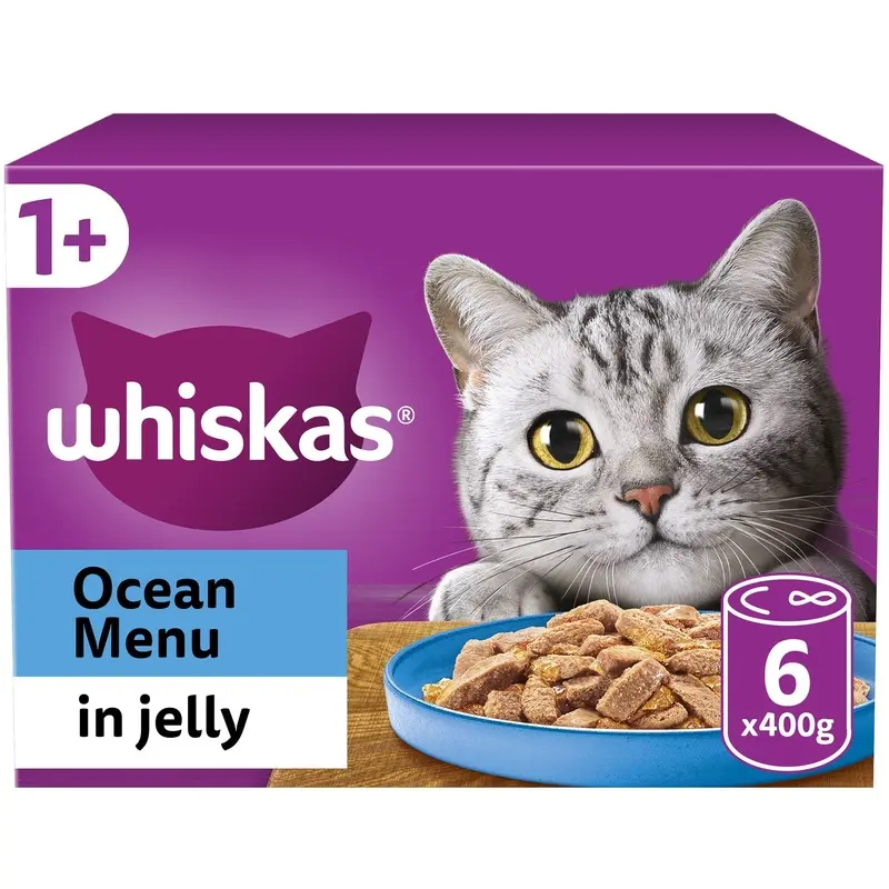 Whiskas 1+ Fish Selection in Jelly Pack of 6 x 400 g Cans, Adult Cat Wet Food