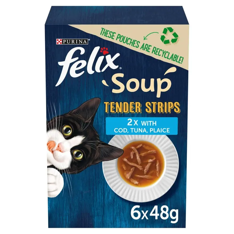 Felix Soup Tender Strips Fish Selection Wet Cat Food 6X48g, (Pack Of 8) Size 8