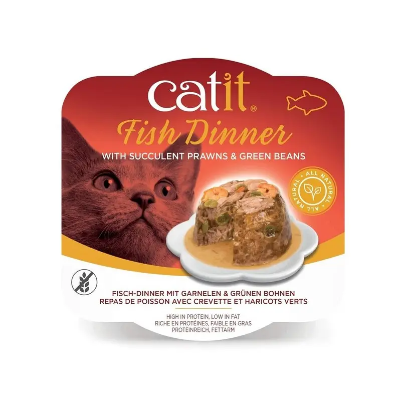 New Catit Fish Dinner Best Cats Food (Shrimp & Beans, 80 G) Green