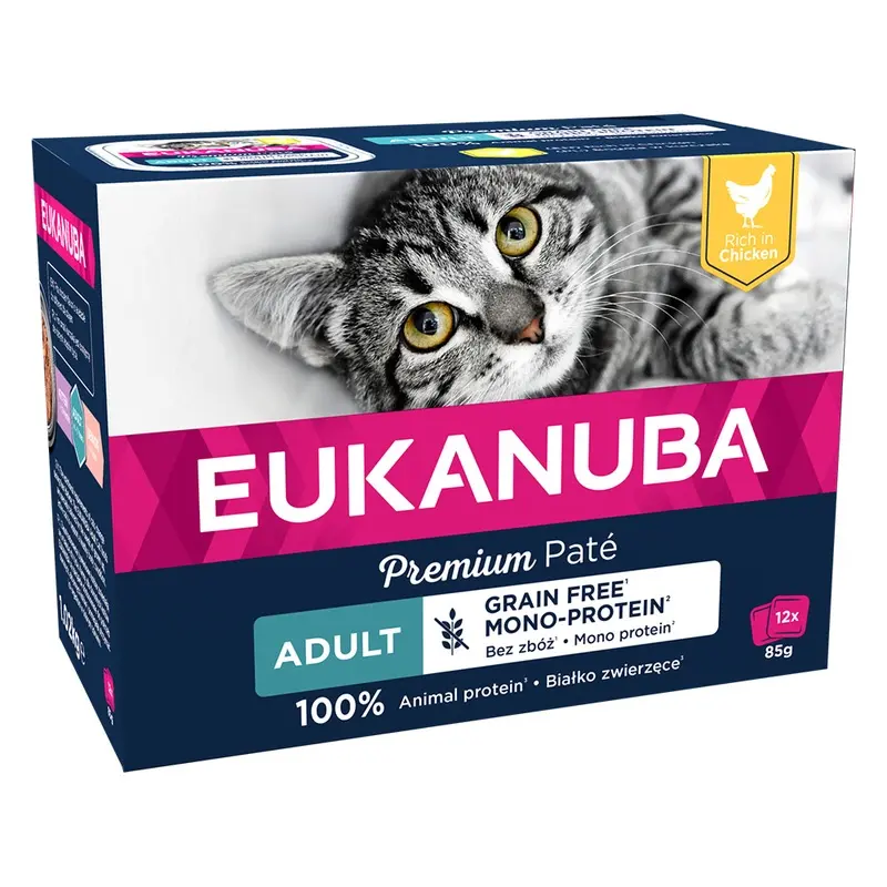 Eukanuba 12 X 85G Grain Free Wet Cat Food - 10 + 2 Free! * - Adult - Chicken (12 X 85G)