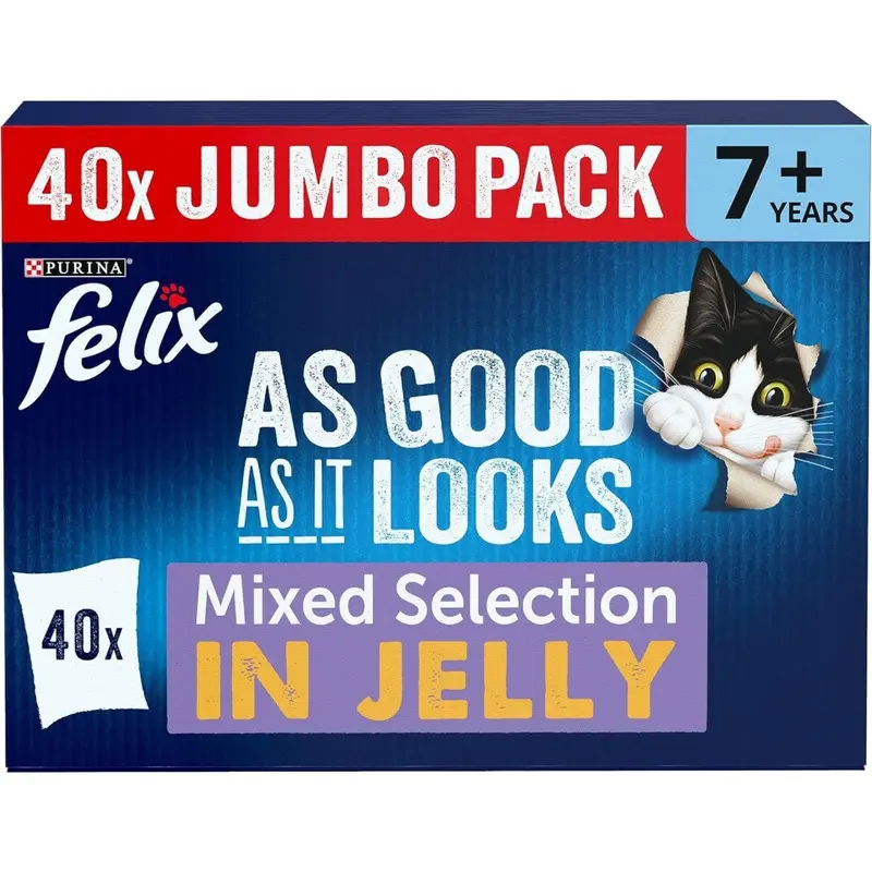 New Felix As Good As It Looks Senior 7+ Mixed In Jelly Wet 40X100g Cat Food