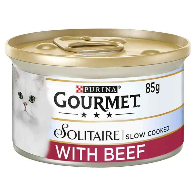 New Gourmet Solitaire Tinned Cat Food With Beef, Pack Of 12 12176270 85G