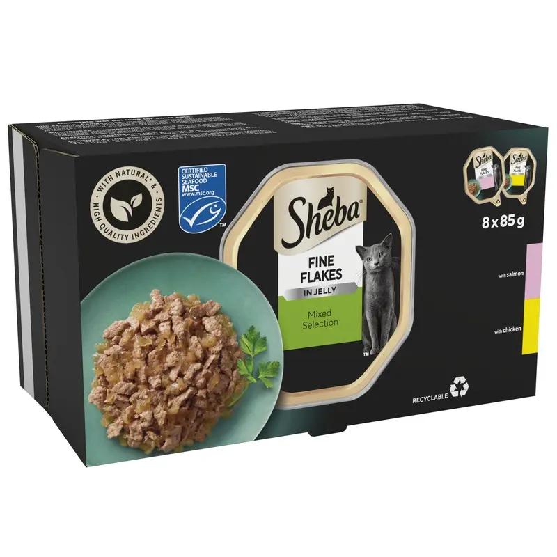 Sheba Fine Flakes Trays - Salmon & Chicken In Jelly (8 X 85G)