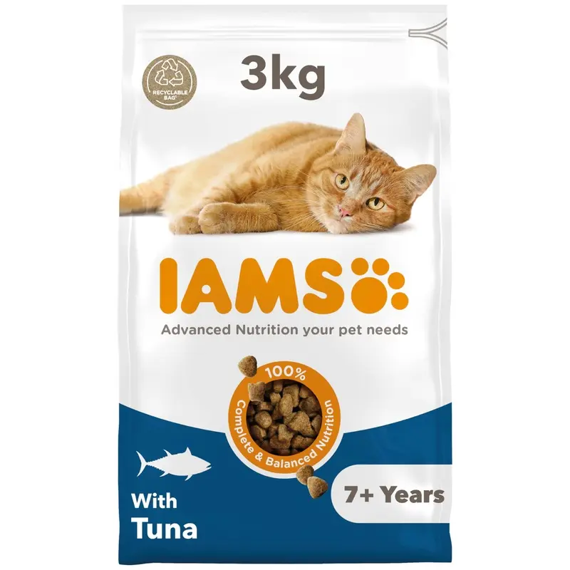 IAMS Senior Complete Dry Cat Food Tuna 3kg - Supports Heart Health