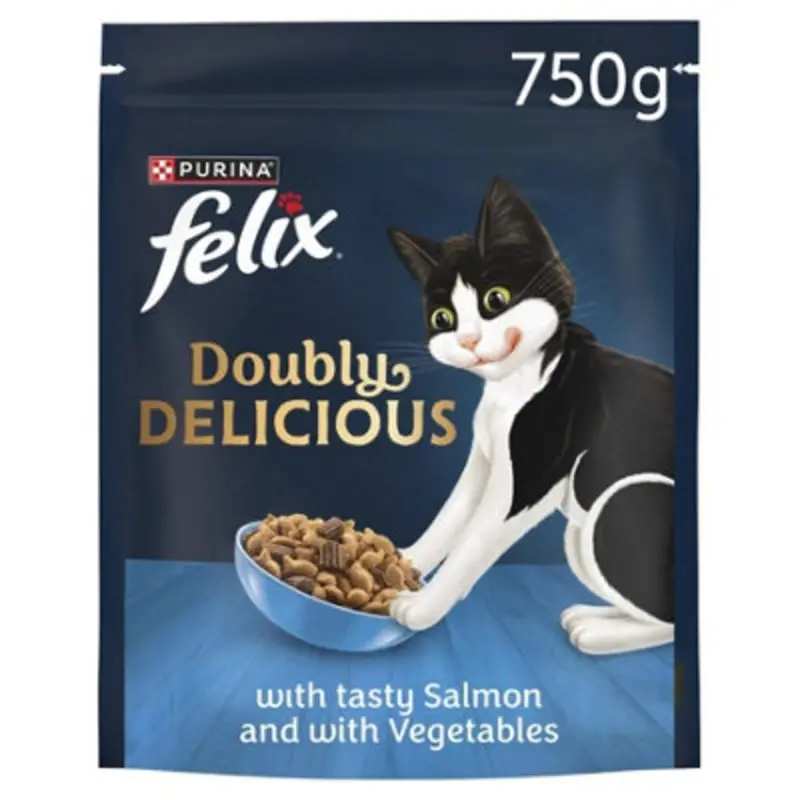 Felix Salmon Doubly Delicious & Vegetables Dry Cat Food - Pack Of 4 750G