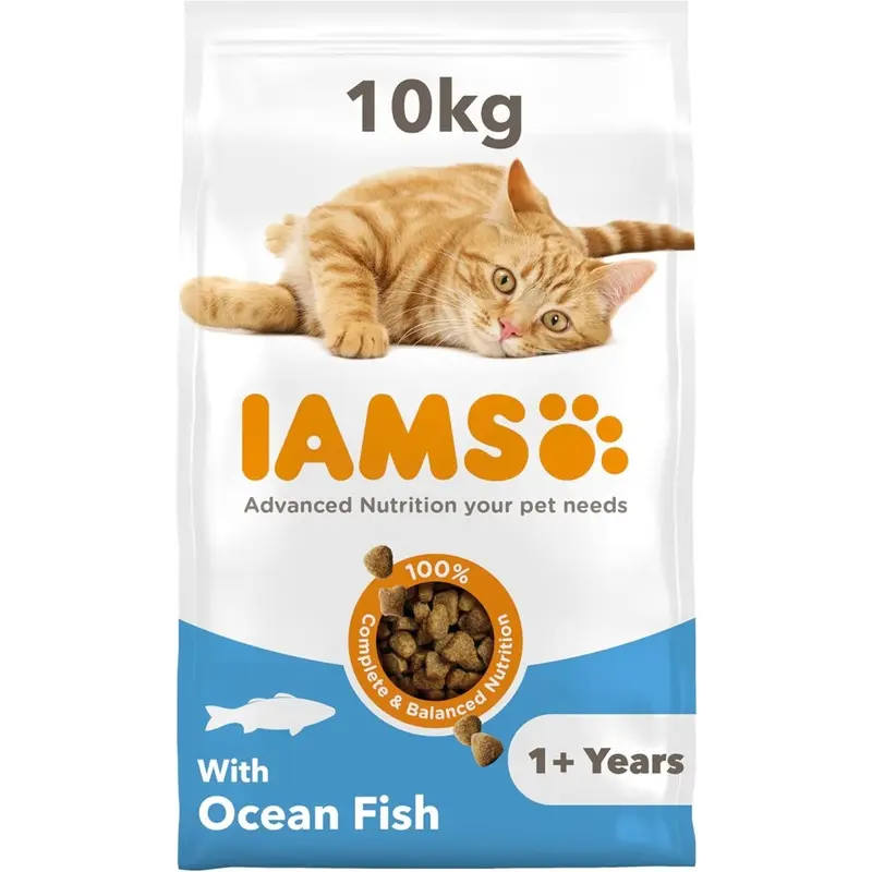 Iams Complete Dry Cat Food For Adult 1+ Cats With Ocean Fish 10 Kg Size 1