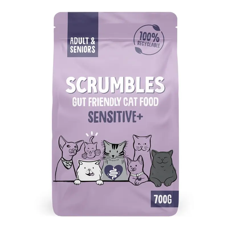 New Scrumbles Sensitive+ Chicken Free Dry Cat Food Grain 700G