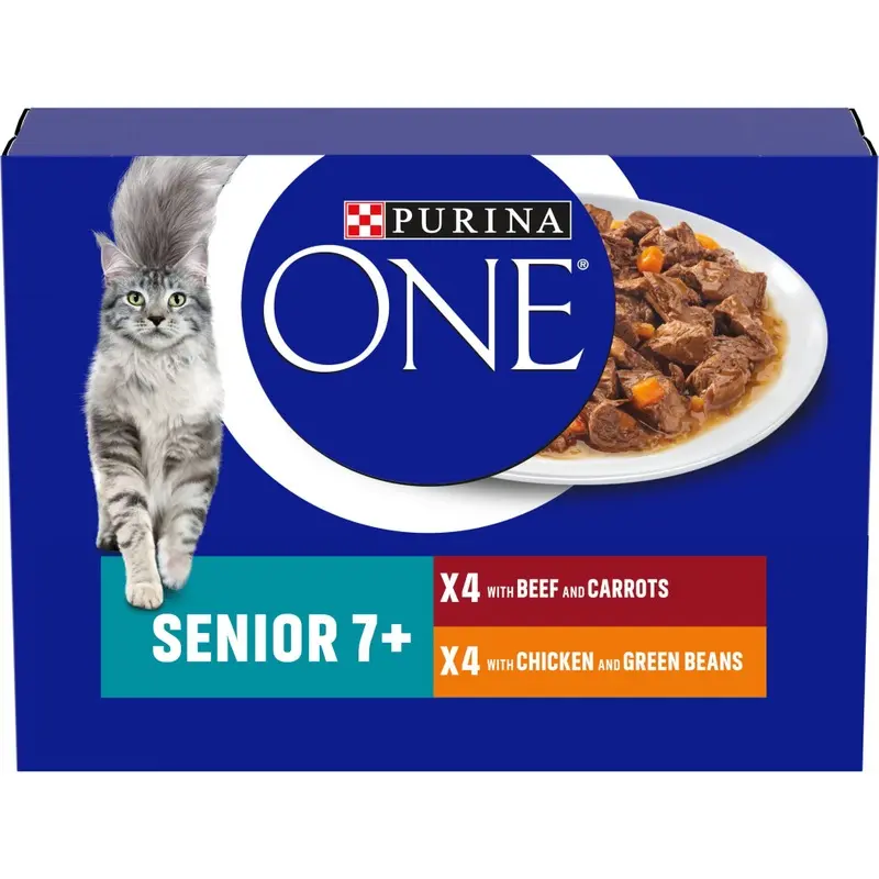 Purina One Senior 7+ Wet Cat Food Chicken And Beef 8X85g, Pack Of 5 Size 7
