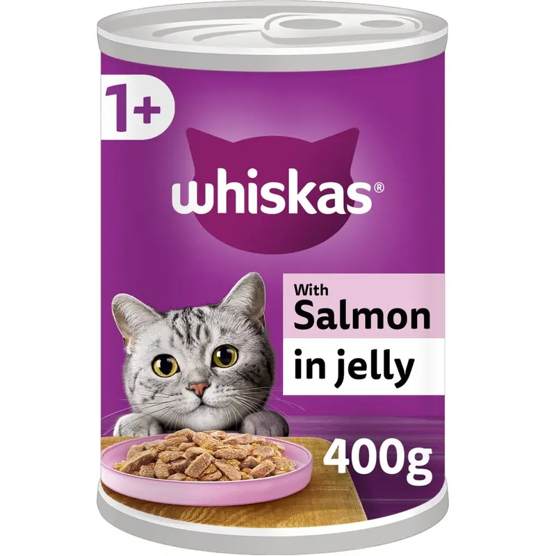 Whiskas Salmon 1+ In Jelly Pack Of X 400 G Cans, Adult Cat Wet Food Size 12