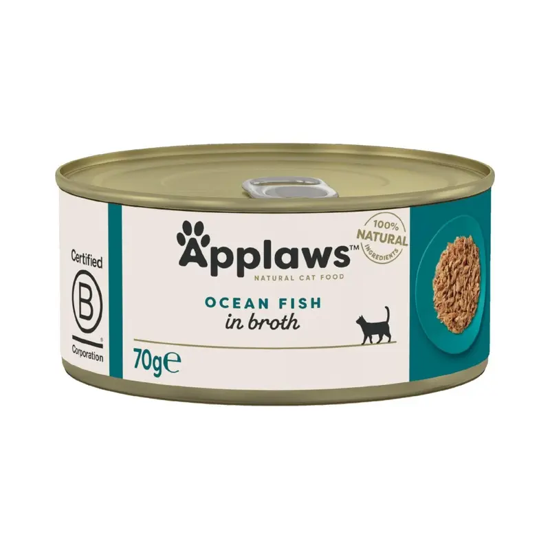 Applaws 100% Natural Wet Cat Food, Ocean Fish In Broth, 70 G Tin (Pack Of 24) Size 24