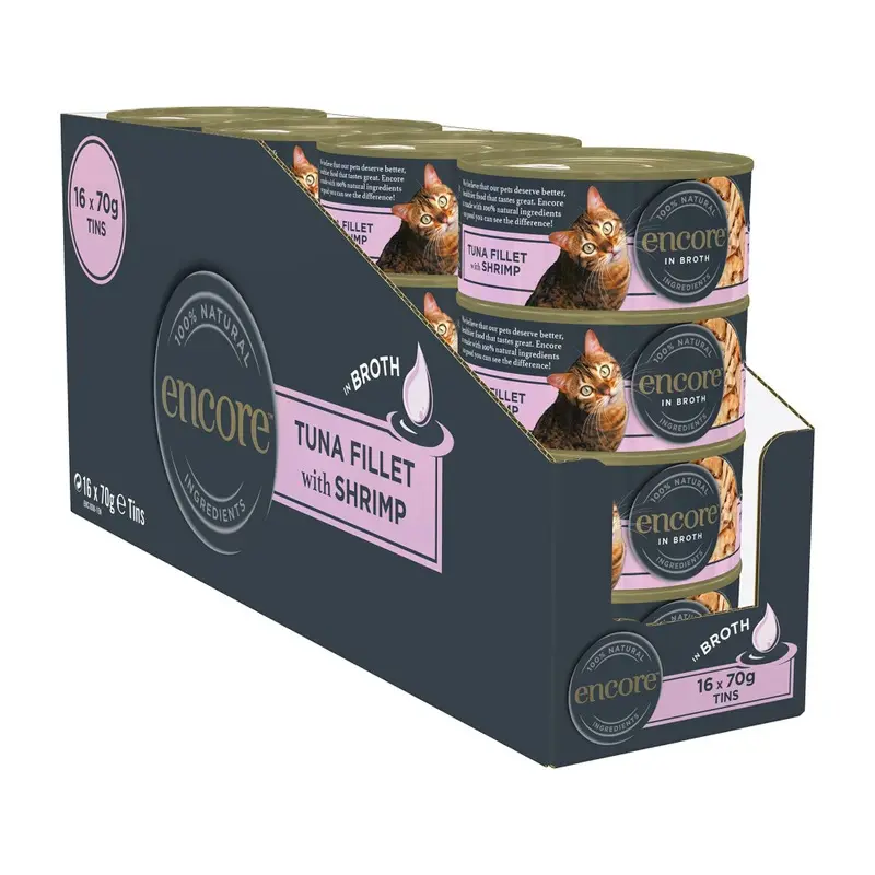 Encore 100% Natural Wet Cat Food, Tuna With Shrimp In 70 G Tins (Pack Of 16) Size 16