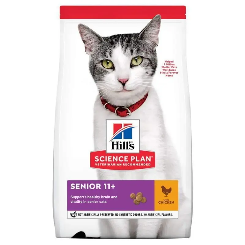 Hills Science Plan Senior 11+ Chicken Dry Cat Food - 1.5Kg Size 11