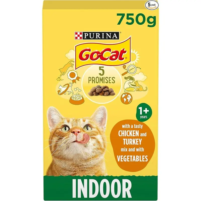 New Go Cat Go-Cat Indoor Chicken & Veg Dry, Pack Of 5 Cat Food 750G