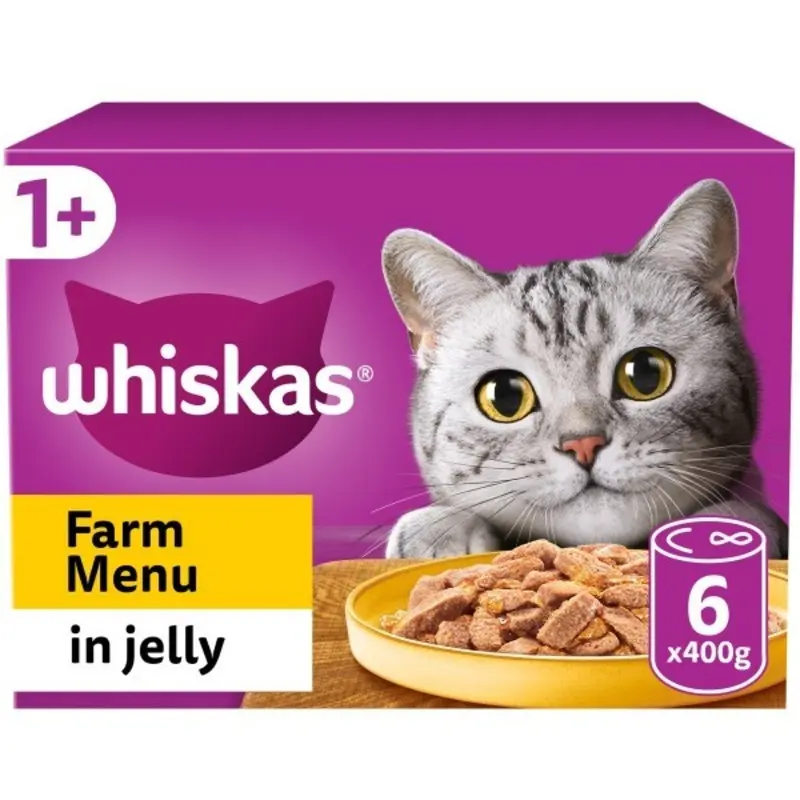Whiskas 1+ Cat Tins Farm Menu In Jelly - 6 X 400G Size 1