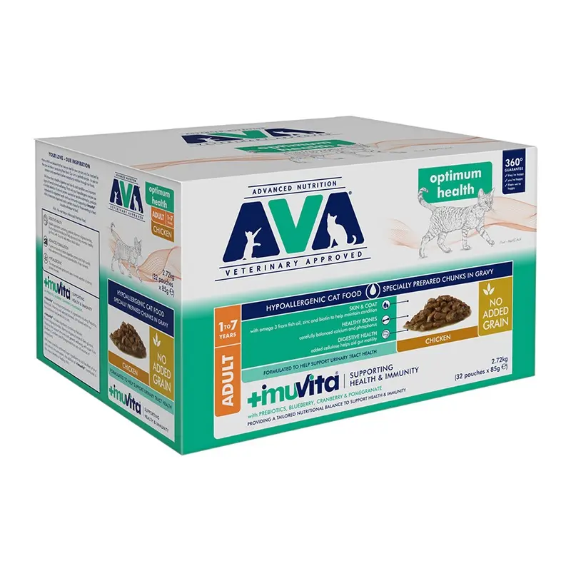 Ava Veterinary Approved Optimum Health Wet Adult Cat Food Chicken In Gravy 32X85G