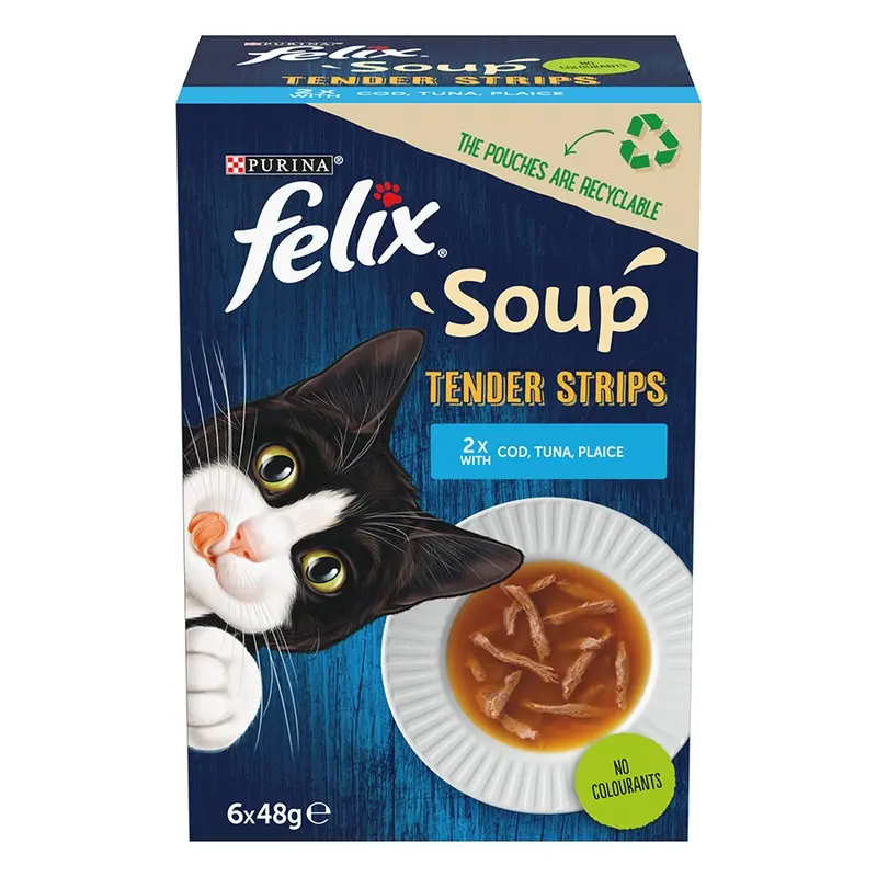 Felix Soup Tender Strips Wet Cat Food Fish Selection 6X48G