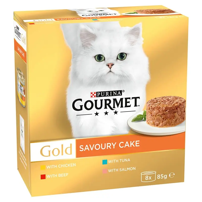 Gourmet Gold Savoury Cake Wet Adult Cat Food Meat And Fish 8X85G Tin