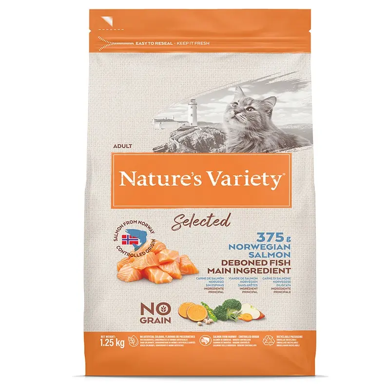 Natures Variety Selected Dry Adult Cat Food Norwegian Salmon 1.25Kg