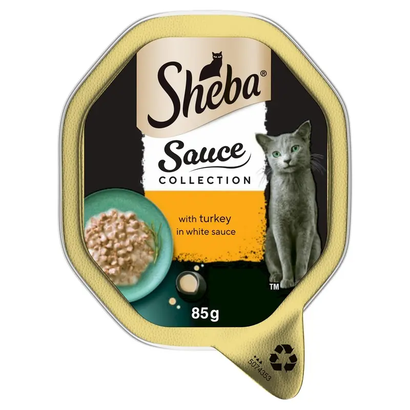 Sheba Fine Recipes in Sauce - Wet Cat Food Tray for Adult Cats - with Turkey - 85 g
