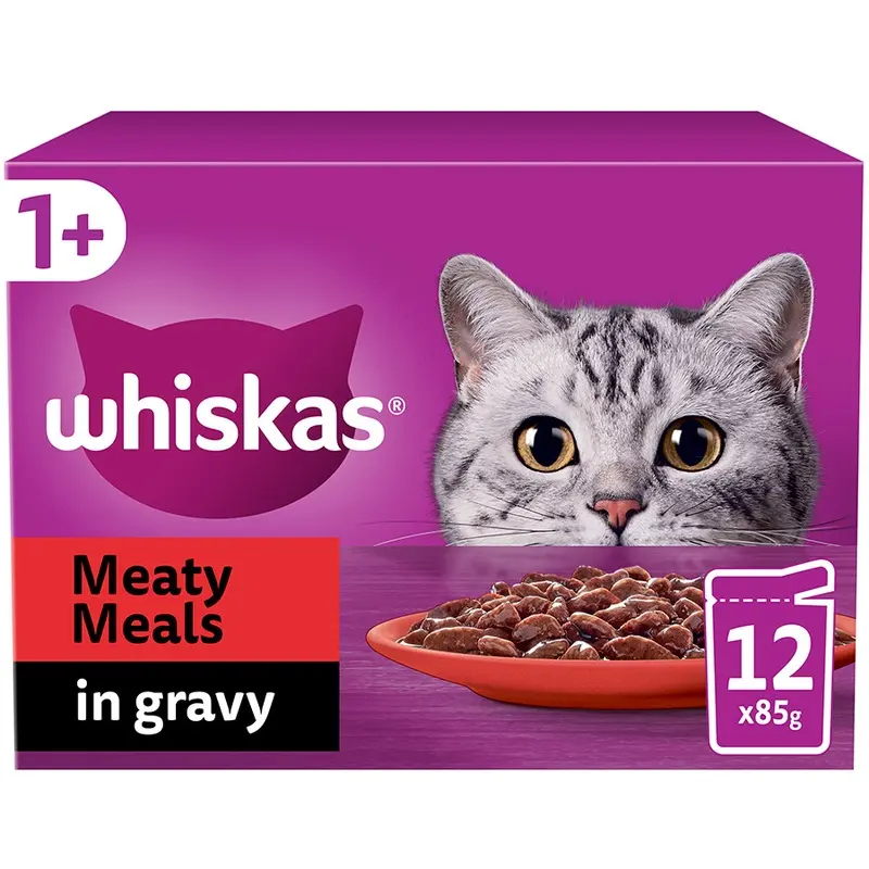 Whiskas Wet 1+ Adult Cat Food Meaty Meals In Gravy 12X85G Pouches