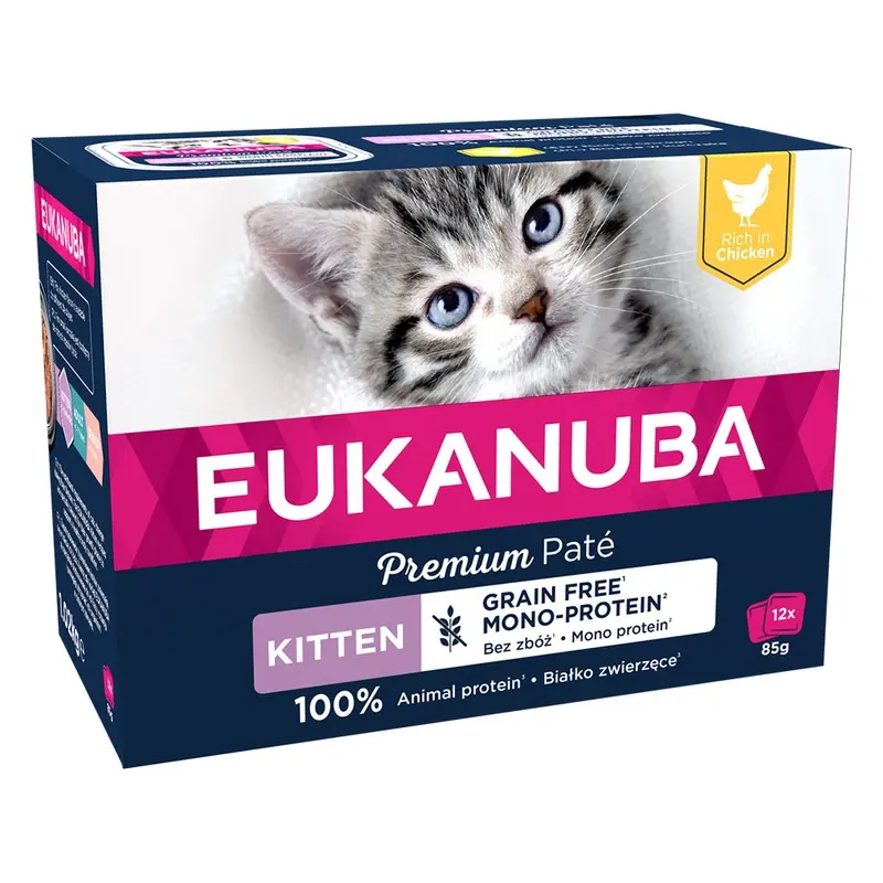 Eukanuba 12 X 85G Grain Free Wet Cat Food - 10 + 2 Free! * - Kitten - Chicken (12 X 85G)