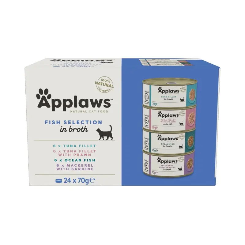 Applaws 100% Natural Wet Cat Food, Multipack Fish Selection In Broth Tin (24 X Tins) 70G
