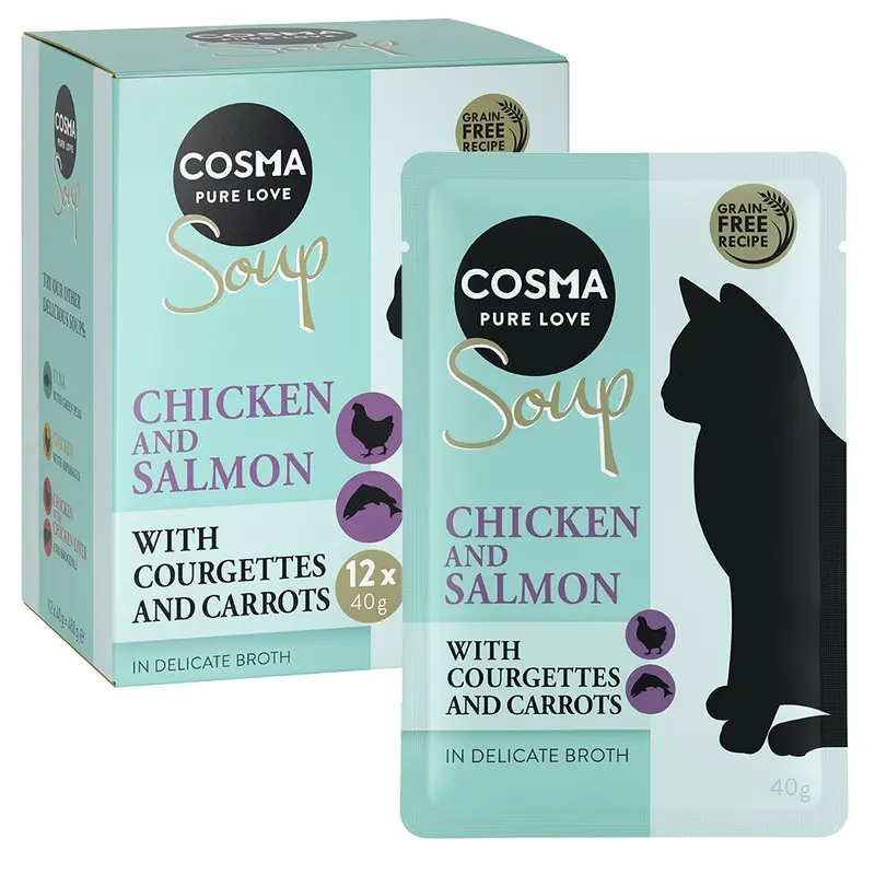 Cosma Soup 12 X 40G - Chicken & Salmon With Courgettes & Carrots