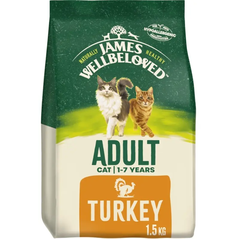 James Wellbeloved Natural Adult Complete Dry Cat Food Turkey Cat Biscuits 1.5Kg