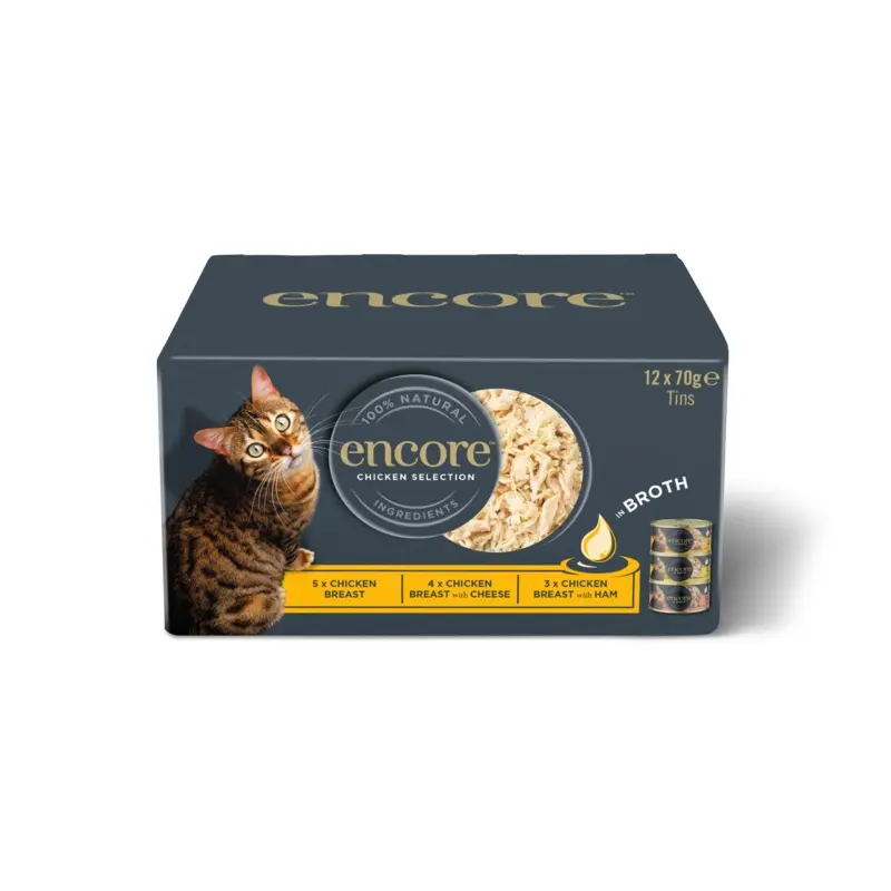 Encore Wet Adult Cat Food Natural Chicken Selection In Broth 12X70G Tins