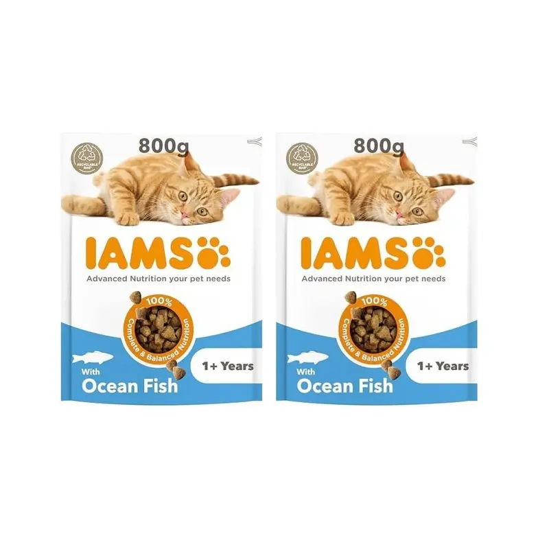 Iams Complete Dry Cat Food For Adult 1+ Cats With Ocean Fish 800 G (Pack Of 2) Size 1