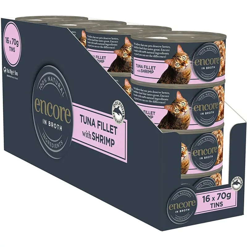 New Encore 100% Natural Wet Cat Food, Tuna With Shrimp In 70 G Tins (Pack Of 16) Size 16