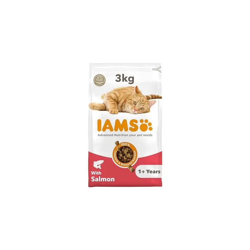 New Iams Adult Dry Cat Food Salmon 3Kg