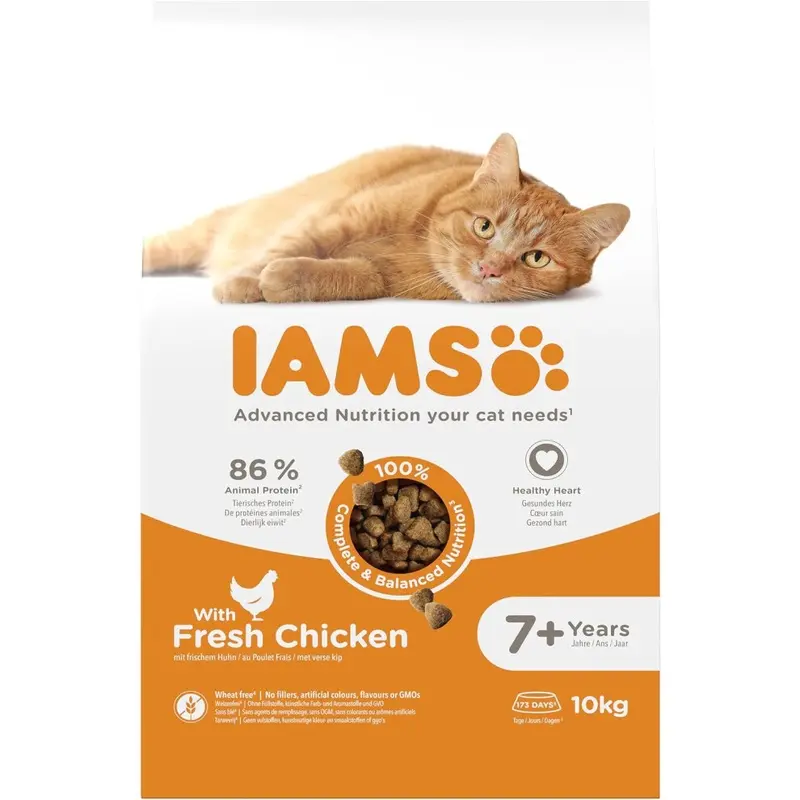 New Iams Complete Dry Cat Food For Senior 7+ Cats With Chicken 10 Kg Size 7