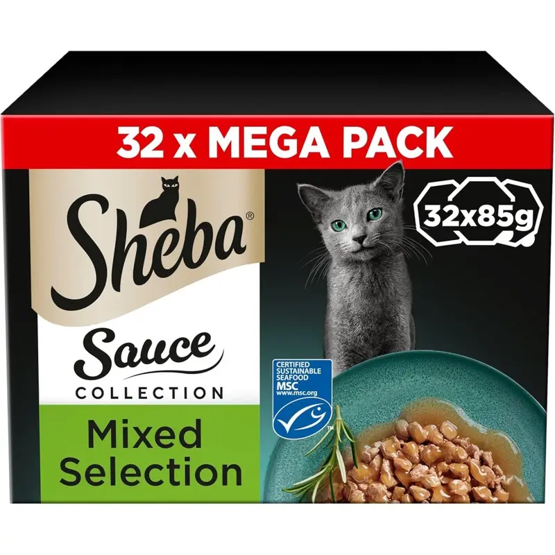 32x85g Sheba Sauce Lover Cat Food Trays Mixed Collection