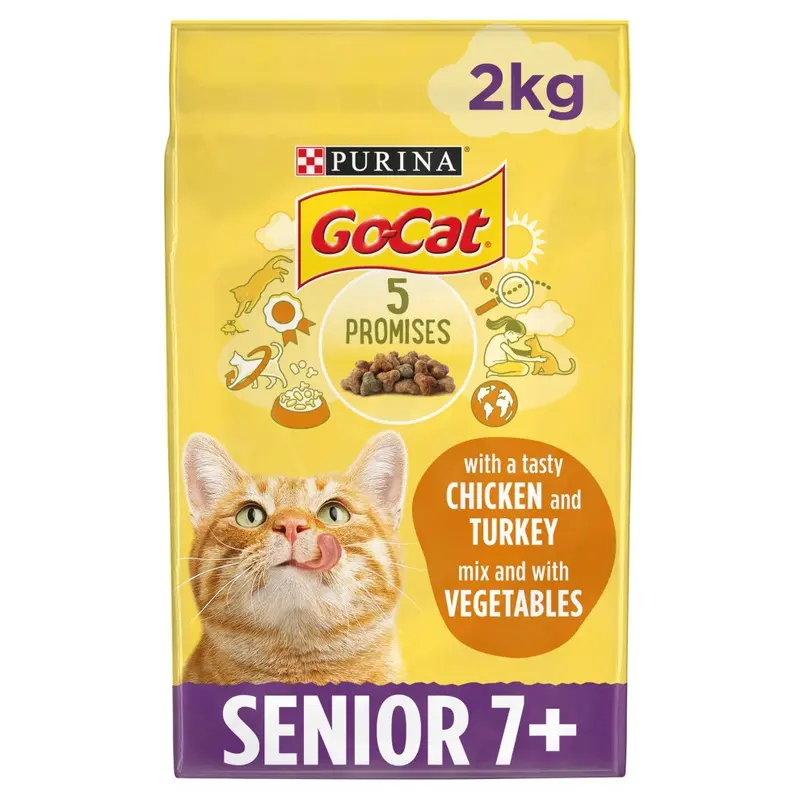 New Go-Cat Senior Chicken & Veg Dry Cat Food, Pack Of 4 12461484 2Kg