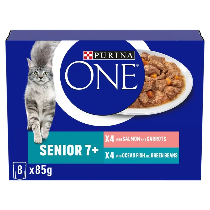 Purina One Wet 7+ Senior Cat Food Salmon And Ocean Fish 8X85G Pouches