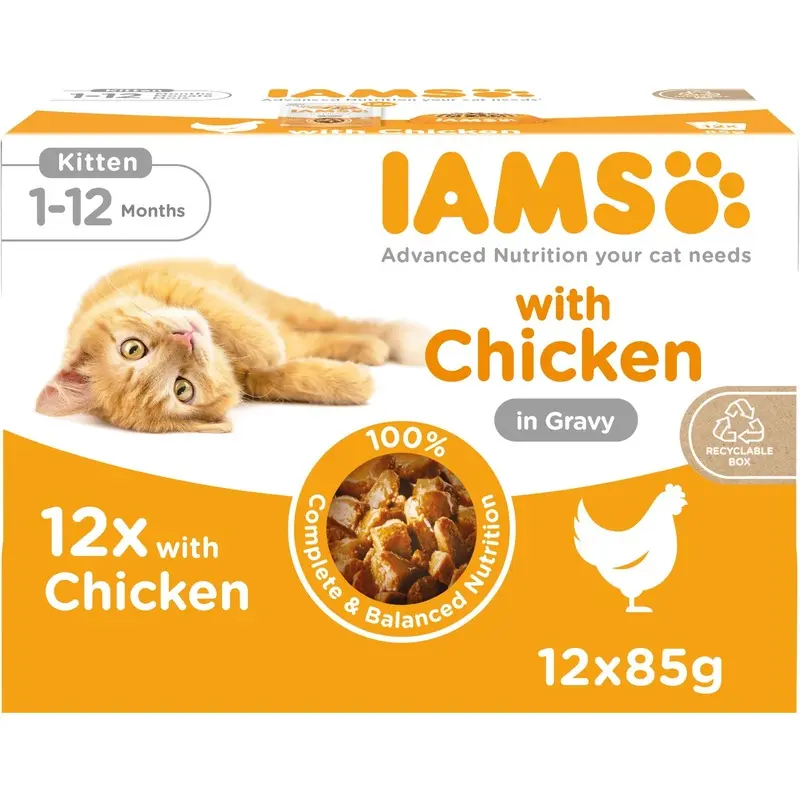 Iams Kitten And Junior Chicken In Gravy - X 85G Size 12