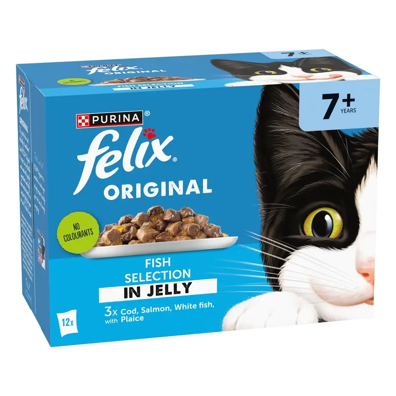 Felix Senior Original Pouches - Fish Selection: Cod, Salmon, Whitefish, Plaice (12 X 85G)