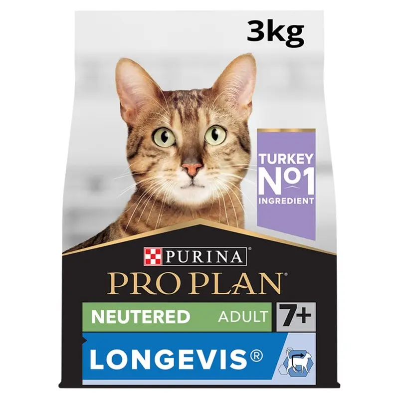 Pro Plan Neutered Longevis Senior 7+ Turkey Cat Food - 3Kg Size 7
