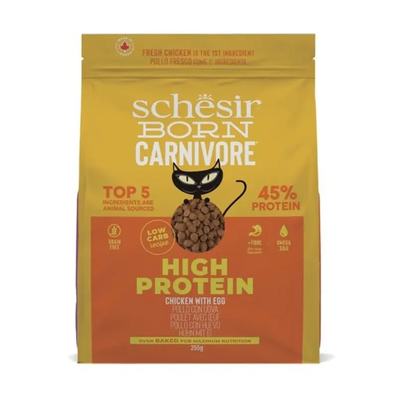 Schesir Dry Adult Cat Food Born Carnivore Chicken And Egg - Grain 255G