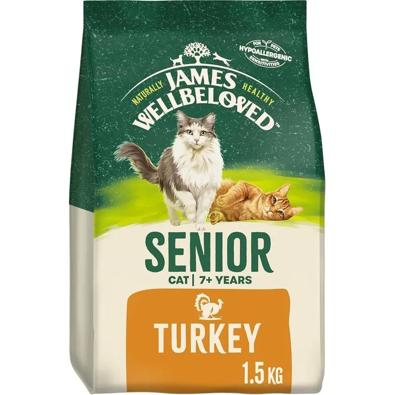 New James Wellbeloved Senior Turkey 1.5 Kg Bag, Hypoallergenic Dry Cat Food 1.5Kg