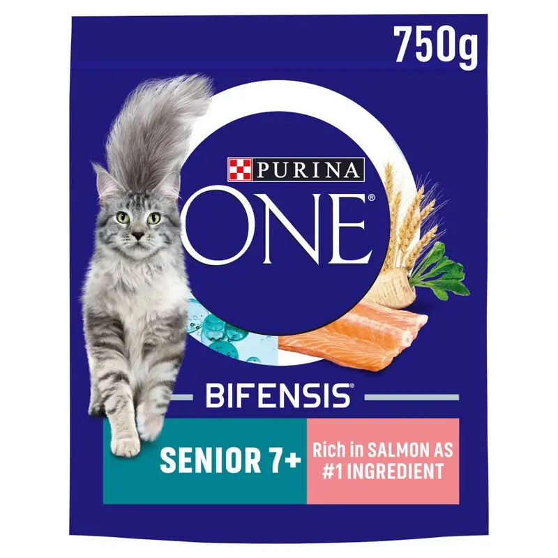 New Purina One 7+ Dry Cat Food Rich In 750G, Pack Of 4 Salmon 12521601 Size 7