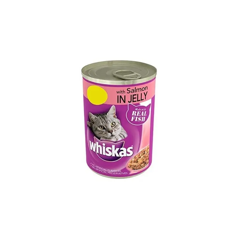 New Whiskas Adult Wet Cat Food Tin In Jelly (Pack Of 12 ) Salmon 390G