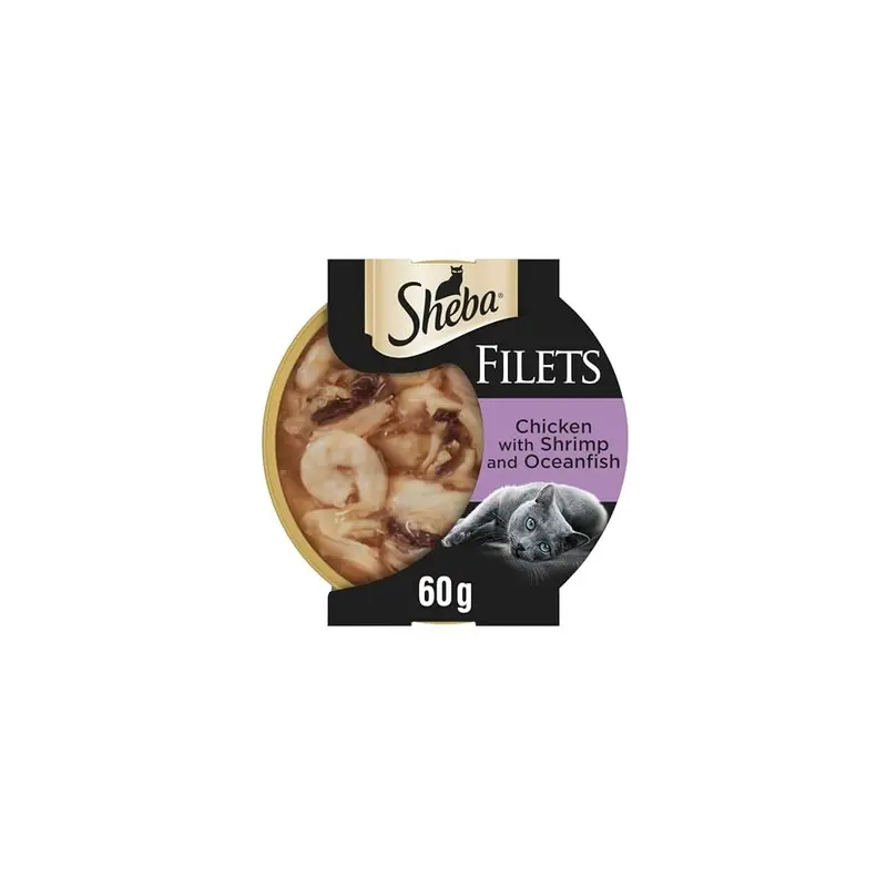 Sheba Fillets Cat Food Tray With Chicken, Shrimp And Ocean Fish In Gravy 2X16x60g