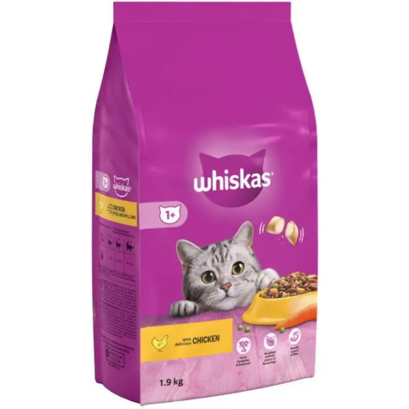 Whiskas 1+ Chicken 1.9Kg Bag, Adult Cat Dry Food Size 1