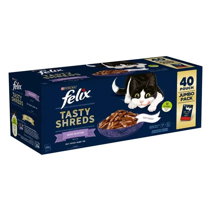 Felix Tasty Shreds Jumbo Pack 40 X 80G - Mixed Selection