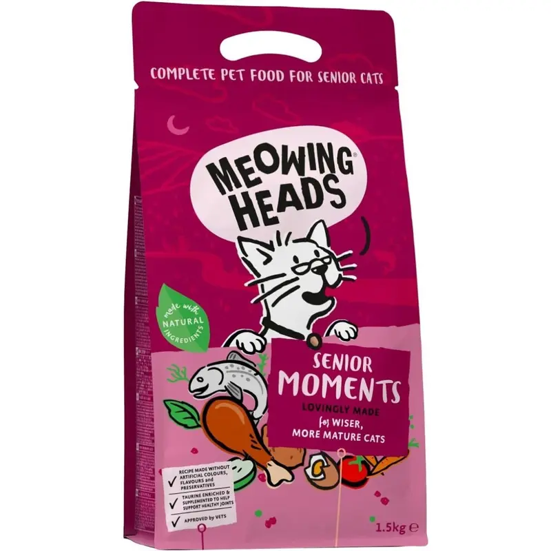 Meowing Heads Complete Dry Cat Food - Senior Moments - Vet Approved 1.5Kg