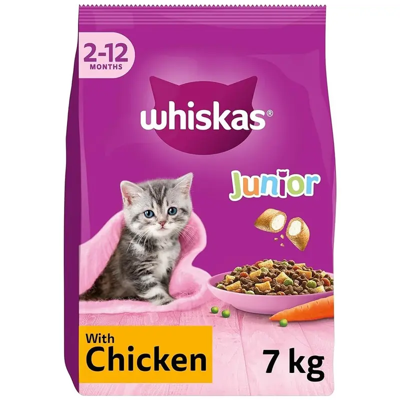 Whiskas Junior Chicken 7 Kg Bag, Kitten Cat Dry Food - Pack May Vary 7Kg