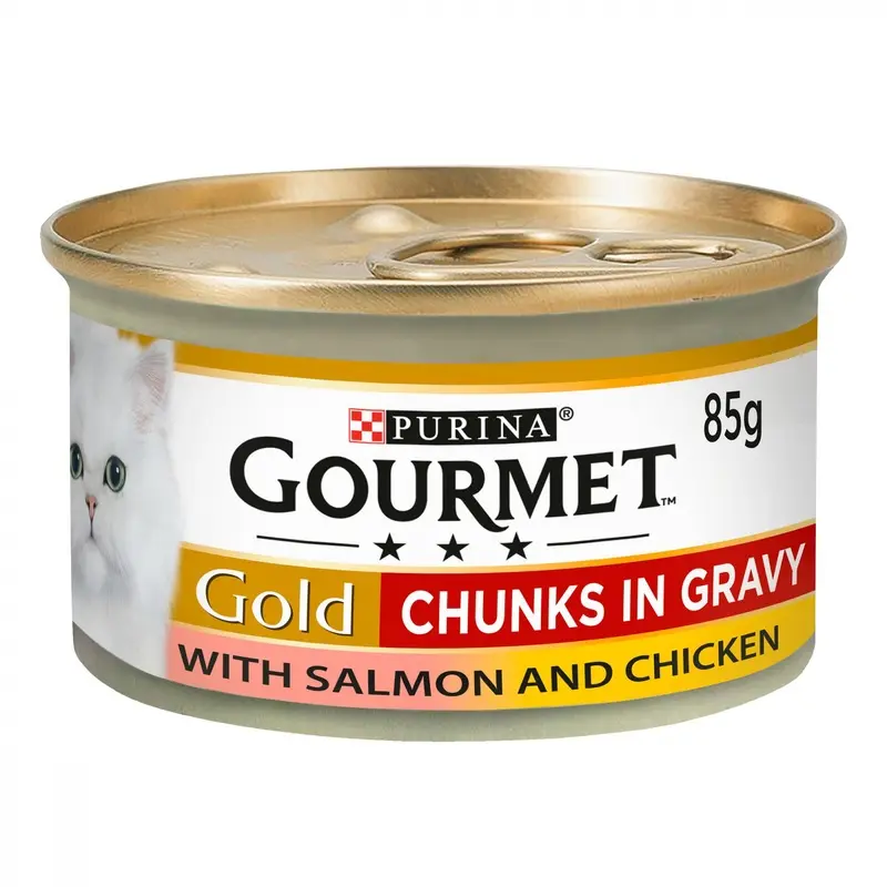 Gourmet Chicken Cat Food - And Chicken In Gravy - X 85G Cans Gold/Salmon Size 12